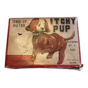Vintage Boxed Itchy Pup Wind Up Motor Toy Bothered By A Bug Brown Dog Japan